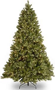 National Tree Company Pre-lit 'Feel Real' Artificial Full Downswept Christmas Tree, Green, Douglas Fir, White Lights, Includes Stand, 7 feet