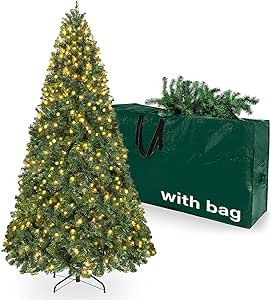 7d24hcare 6.5ft Pre-lit Christmas Tree, Spruce Artificial Christmas Tree with Warm White Lights, Xmas Tree with Storage Bag and Metal Stand for Indoor and Outdoor Holiday Decoration