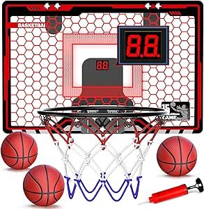 HopeRock Indoor Basketball Hoop for Kids, Indoor Over The Door Mini Basketball Hoops, LED Light Mini Hoop with Electronic Scoreboard, Basketball Game Toys Gifts for 5 6 7 8 9 10 11 12+ Year Old Boys