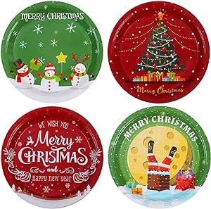 Aneco 60 Pieces Christmas Party Plates Paper Plates Disposable Plates Round Plates Party Supplies for Christmas Party, 9 Inches