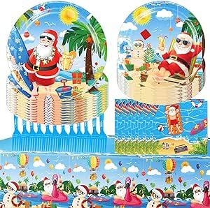 Know me Christmas in July Cake Plates Dessert Tableware Set Party Supplies, Mele Kalikimaka Christmas Lunch Napkins Paper Plates Decorations Hawaii Beach Pool Summer Santa Party Dinnerware Set