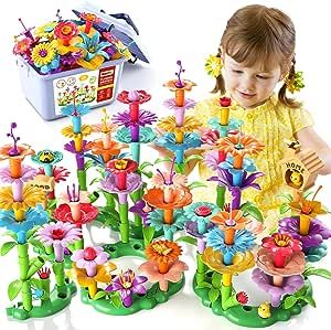 Garbo Star 148PCS Flower Garden Building Toys for Girls, Educational Activity Preschool Birthday Gifts for 2 3 4 5 Year Old Girls, Toddler Building Stem Toys for Kids Toddlers Ages 1-3 3-5