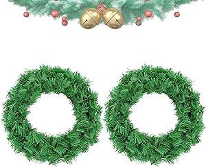 MayLove-US Christmas Wreath, 16 Inch Canadian Pine Artificial Christmas Wreath Gifts for Christmas Party Decor, Front Door Wreath, Unlit, Pack of 2