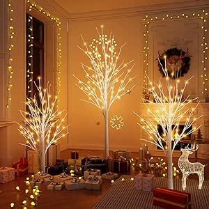 Hooseng Lighted Tree 4FT, 5FT and 6FT, Pack of 3, Fairy Light Tree Lamp Artificial Tree for Festival, Party, Christmas Decoration, Indoor and Outdoor Use, Warm White