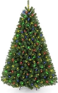 Artificial Pre-lit Christmas Tree with Multi Color Lights, 6ft Green Premium Hinged Spruce Holiday Xmas Tree