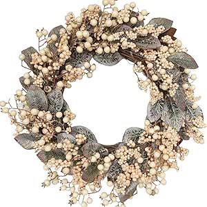 idyllic Artificial Eucalyptus Leaf Wreath White Berries Greenery for Front Door Decor Outdoor Wall Decoration 18"