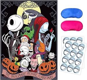 Nightmare Before Christmas Party Supplies, Pin The Eyes on Sally, Halloween Party Games for Boys Girls, Large Poster 24PCS Stickers for Nightmare Birthday Party Favors Decorations