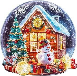 Wooden Jigsaw Puzzle for Adults and Kids, Christmas Wooden Puzzles with Unique Colorful Christmas Elements Shape, Perfect for Christmas Decoration and Gifts for Friends(S-8.1 * 7.9in 110pcs)