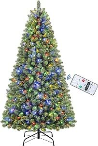 SHareconn 6ft Prelit Premium Artificial Hinged Christmas Tree with Remote Control,Timer, and 330 Warm White & Color LED Changing Lights, 952 Branch Tips, Perfect Choice for Xmas Decoration, 6 FT