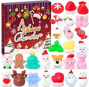 Ndeno 26 PCS Christmas Mochi Squishy Toy Kawaii Xmas Squishies Snowman Snowflake Mini Stress Relief Fidget Toys Bulk for Easter Eggs Filler, Kids Party Favors (26pcs-Christmas Style)