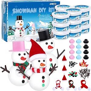 Aneco 12 Pack Christmas Snowman DIY Craft Build Snowman Craft Kit Christmas Decoration Air Dry Modeling Clay Winter Gift Game for Holiday Party Home Decor