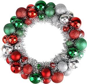 HAKACC Christmas Decor Ball Wreath, 13 Inches Red and Green Ornament Wreath Garland Decoration for Christmas Festival Celebration Door Window Wall Home Theme Party Decoration