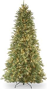 National Tree Company Pre-Lit 'Feel Real' Artificial Slim Christmas Tree, Green, Tiffany Fir, White Lights, Includes Stand, 6.5 Feet