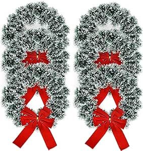 6 Christmas Wreath 9.5" with Red Velvet Bow Tinsel Wreaths Crafts for Door Kitchen Decor Pine Indoor Decorations Home Window Decoration Holiday Crafting