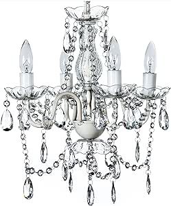 gypsy color The Original 4 Light Crystal White Hardwire Flush Mount Chandelier H17.5”xW15”, White Metal Frame with Clear Glass Stem and Clear Acrylic Crystals & Beads That Sparkle Just Like Glass