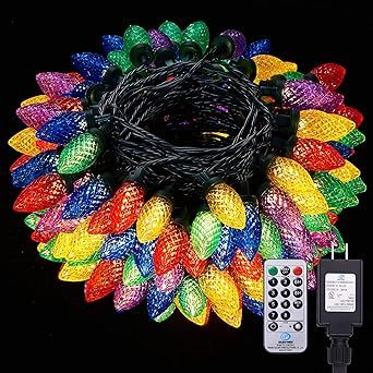 WBao C9 Christmas Lights 120LED 66FT, Christmas String Lights with Remote, 8 Modes, 3 Timer Setting, Waterproof, Connectable for Indoor Outdoor Trees, Eaves, House Christmas Decorations, Multicolor