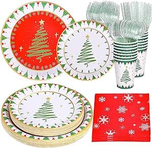 Decodinli Christmas Party Supplies, Christmas Themed Party Decoration, Christmas Plates and Napkins, Christmas Disposable Party Plates and Cups, Christmas Decoration Tableware Set Serves 25