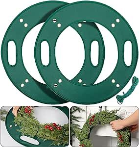 2 Pcs Christmas Wreath Pads- 17 Inch Polyester Cloth Wreath Door Protector- Foldable Garland Wreath Backing with 13Ft Twine Rope for Christmas Holiday Wedding Decoration