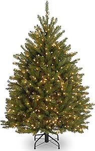 National Tree Company Pre-Lit Artificial Mini Christmas Tree, Green, Dunhill Fir, White Lights, Includes Stand, 4 Feet