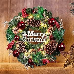 Peyton Christmas Wreath, Outdoor Lighted Christmas Wreath for Front Door, Christmas Wreath for Holiday Christmas Party Decorations